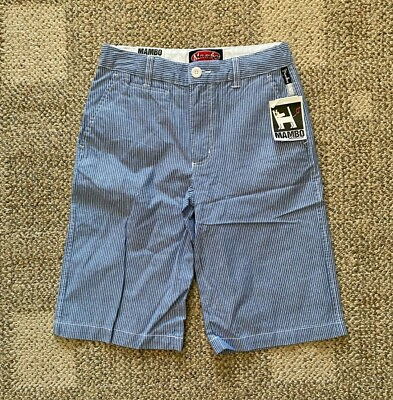 #ad MAMBO Blue Stripe Dress Casual Long Shorts Boys 10 Adjustable Waist 100% Cotton $10.99