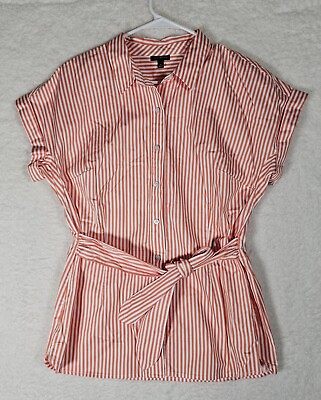 #ad Talbots Womens Tie Front Button Down Shirt Blouse Striped Size Medium Orange NEW $13.00