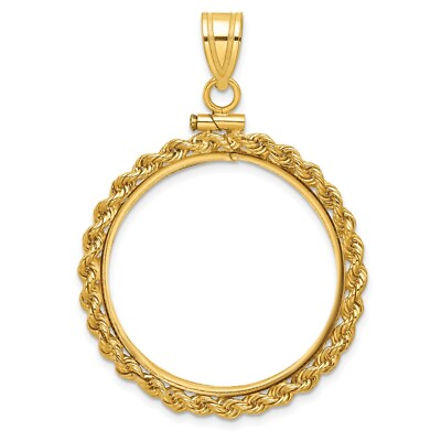 #ad 10k Yellow Gold Polished Rope 25.0mm x 2.35mm Screw Top Coin Bezel Pendant $268.99
