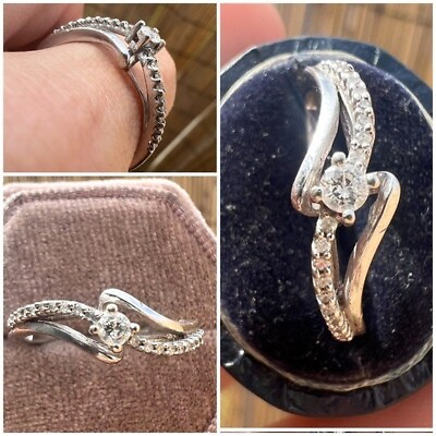#ad Solid 10k white gold genuine Diamond ring $175.00