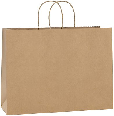 #ad Paper Shopping Bags 25 Natural Kraft 16quot; x 6 x 12quot; Retail Merchandise Handles $19.95