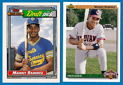 #ad MANNY RAMIREZ 1992 ROOKIE LOT OF 2 TOPPS #156 amp; UPPER DECK #63 VERY NICE CARDS $3.99