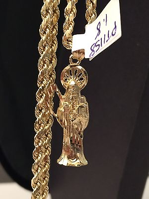 #ad Religious 14K Real Yellow Gold Grim Reaper Pendant Long 24quot; Rope Chain $599.99