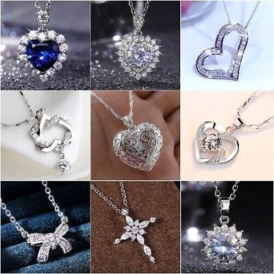 #ad Simple 925 Silver Women Cubic Zirconia Necklace Pendant Wedding Jewelry Gifts C $4.03