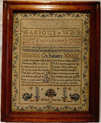 #ad EARLY 19TH CENTURY VERSE MOTIF amp; ALPHABET SAMPLER BY ELIZA CURRIE AGED 7 1810 $495.00