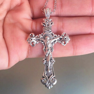925 Sterling Silver 3D Christian Jesus Christ Cross Catholic Crucifix Necklace $13.74