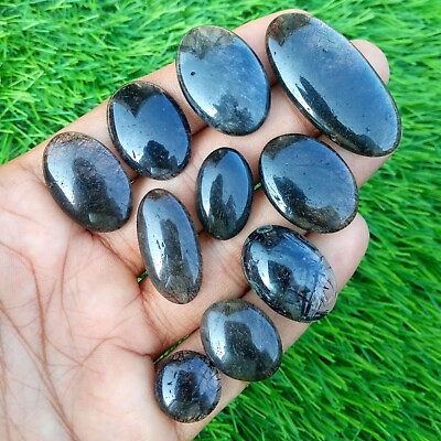 #ad 10 Piece Natural Black Rutile Quartz Cabochon Loose Gemstone 20 41 mm wholesale $22.49