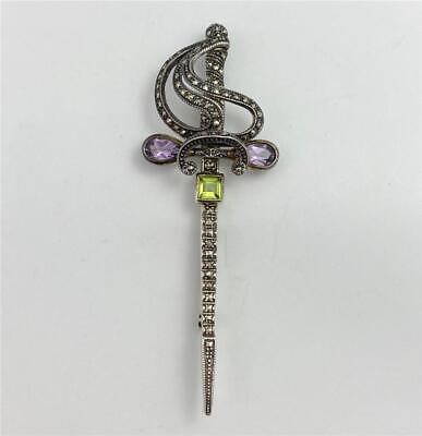 #ad Vintage Sterling Silver Marcasite Amethyst amp; Peridot Stone Sword Brooch 3.25quot; L. $115.00