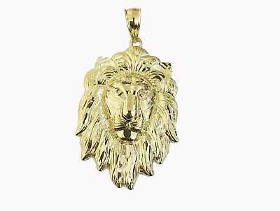 #ad Solid 10k Yellow Gold Lion Head pendant Mens Charm 3quot; Real 10k High Quality Gold $914.16