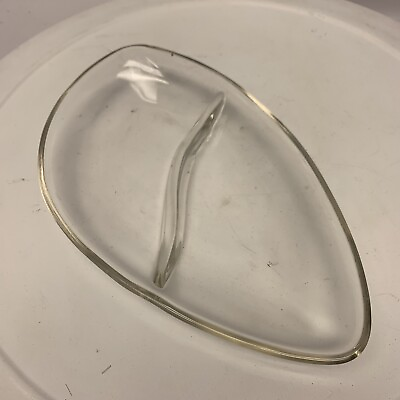 #ad Vintage Mid Century Divided Clear Glass Candy Relish Nut Dish 9”x 5.5” $9.99