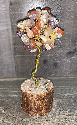 #ad Precious Gemstones Mini Prosperity Tree Crystal Healing Desk Protection $40.25