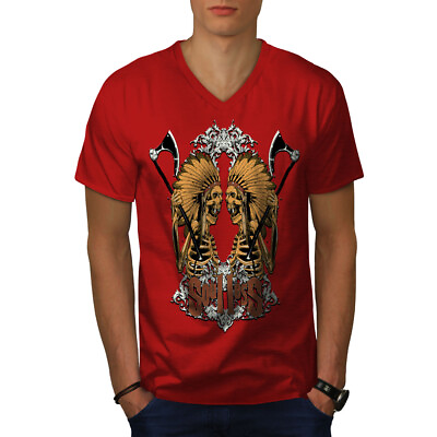 #ad Wellcoda Soulless Indian Skull Mens V Neck T shirt Battle Graphic Design Tee GBP 15.99