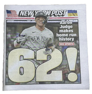 #ad Aaron Judge 62 Home Runs New York Post Newspaper 10 5 22 Yankees $15.00