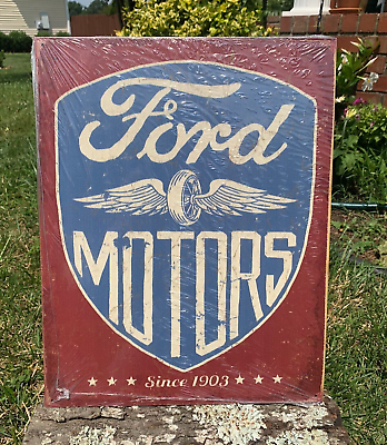 #ad Vintage Ford Motors Since 1903 Tin Metal Sign Auto Wheel Winged Logo Garage Shop $19.95