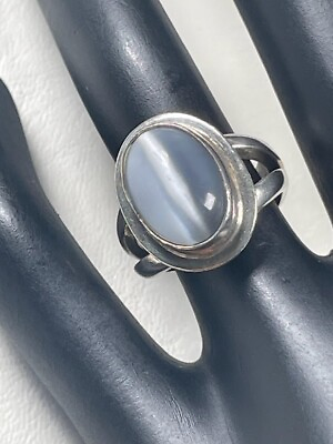 #ad MEXICO 925 STERLING SILVER GRAY CAT EYE RING SIZE 5.5 CONTEMPORARY 808 $22.78