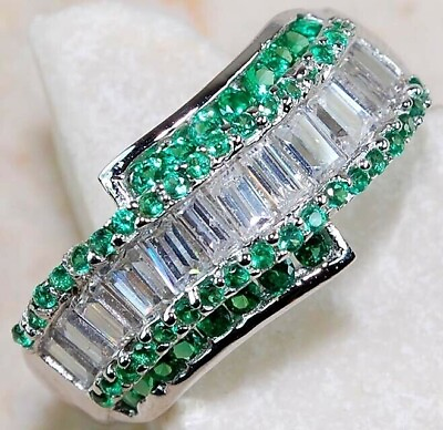 #ad 2CT Emerald amp; White Topaz 925 Solid Sterling Silver Ring Jewelry Sz 6 NB1 1 $32.99
