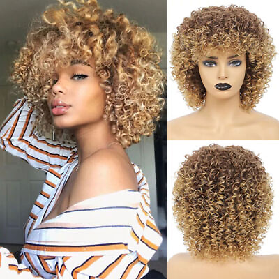 #ad Ombre Afro Curly Wigs Synthetic Short Brown Blonde Wigs Fashion Wigs Fashion $18.99