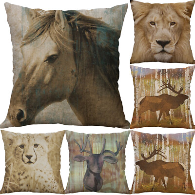 #ad Zebra Deer Print Cotton Linen Sofa Waist Cushion Cover Pillow Case Home Decor $3.87