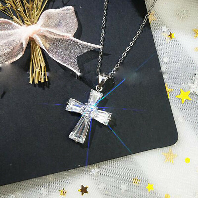 #ad #ad Elegant 925 Silver Necklace Pendant Cross Jewelry Cubic Zircon Wedding Gift C $2.95