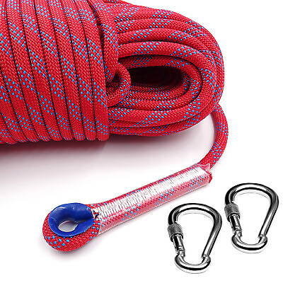 #ad Climbing Rope Outdoor Rappelling Cord 4000lbs Pull Strength w 2 Lock Carabiner $14.95