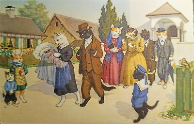 #ad Mainzer Hartung Cats Postcard 4723 Edition Max Kunzli Leaving the Baptism $7.00