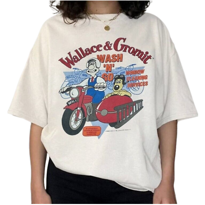 #ad 1989 Wallace and Gromit Wash #x27;N#x27; Go T Shirt Vtg 80s Wallace and Gromit $21.84