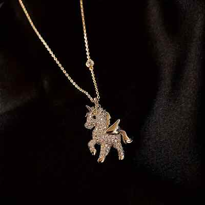 #ad Cute Rhinestone Unicorn Pendant Necklace Christmas Charm Lucky Girl Women Gift $9.98