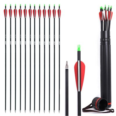 #ad 12 24Pcs 30quot; Archery Carbon Arrows Spine 500 For Compound Recurve Bow Hunting $29.99