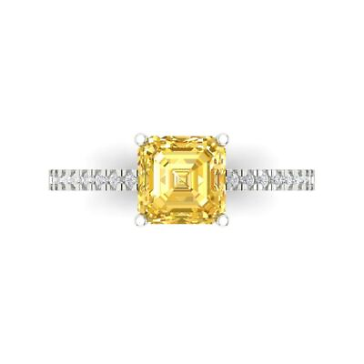 #ad 1.66 Cushion Yellow CZ Modern Bridal Statement Designer Ring 14k White Gold $285.94