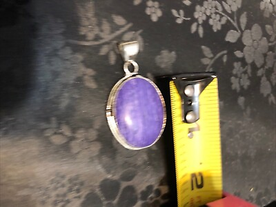 #ad Tear Drop Shaped Purple Stone Pendant Set In Silver not Stamped Bezel $16.59