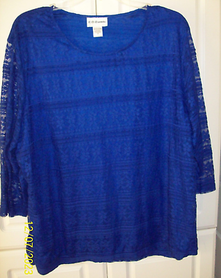#ad C. D. Daniels Royal Blue Lace Over Lining Top 3 4 Sleeve Size 3X CHEST 58quot; $18.99