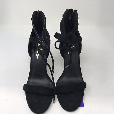 #ad Lulu’s Black Open Toe Back Zip Ankle Strap Stiletto Heels Size 8 Lace Up Tie EUC $9.50