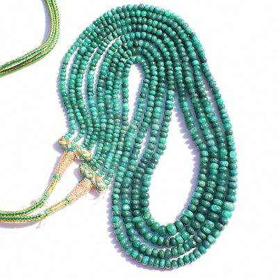 #ad Natural 324 Cts 4 Strand Green Emerald Round Shape Beaded Necklace SK 08E467 $399.00