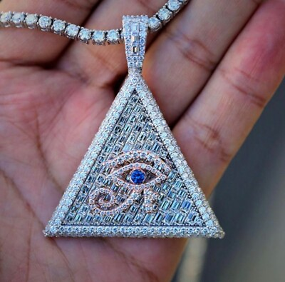 #ad 3.55ct RD Emerald Baguette Cubic Zirconia Custom Eye of Horus Pendant Silver $474.99