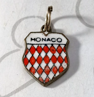 #ad Monaco Silver Tone Enamel Travel Shield Charm Vintage $18.99