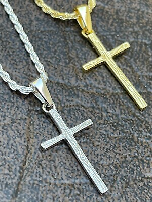 #ad Small 0.75quot; Plain Cross Pendant Solid 925 Sterling Silver 14k Gold Plated $19.51