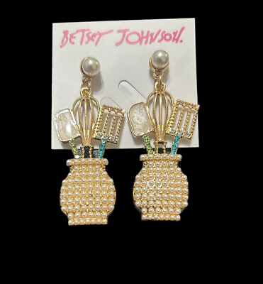 #ad Betsey Johnson Cute Pearl Rhinestone Kitchen Utensils Pierced Earrings $32.99