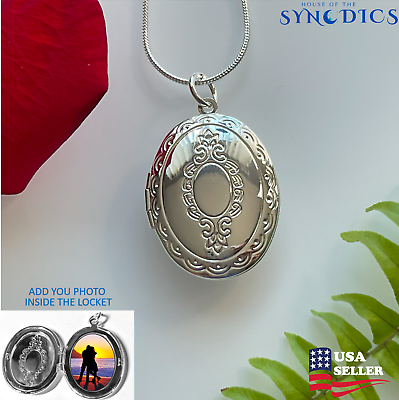 #ad Silver Oval Locket Necklace Photo Frame Pendant Chain Women Valentine#x27;s Gift $9.49