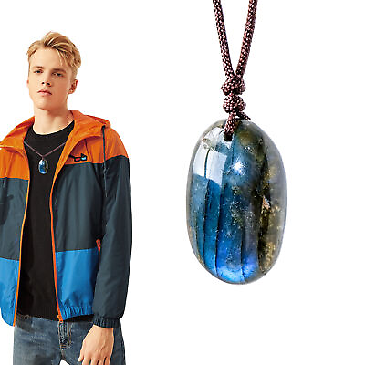 #ad Crystal Stone Necklace Raw Natural Labradorite Water Drop Pendant Healing $7.73