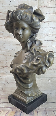 #ad Art Nouveau Bronze Female Bust Figural Lost Wax Method Signed France Figure Deal $349.50