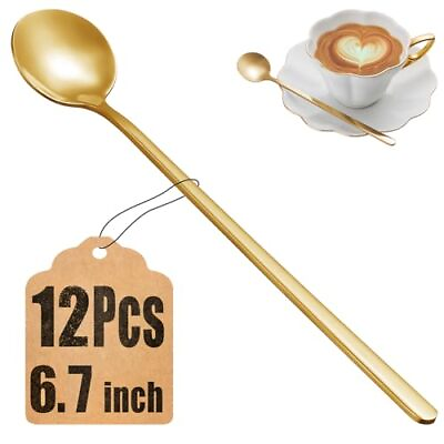 #ad #ad 12 Pcs Coffee Spoons Set 6.7 Inches Gold Tea Spoons Long Handle Stirring Sp... $9.13