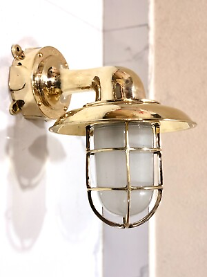 #ad Maritime Ship Solid Brass Vintage Swan Shade Antique Wall lamp with Junction Box $169.00