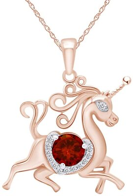 #ad Unicorn Horse Pendant Necklace 18quot; Chain Simulated Garnet Solid Sterling Silver $100.32