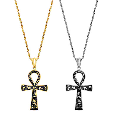 #ad Mens Egyptian Ankh Cross Pendant Necklace Life Amulet Stainless Steel Chain 22#x27; $12.99