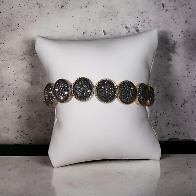 #ad Beautiful Black Druzy Circles Encased in Gold Bracelet NWOT $15.00