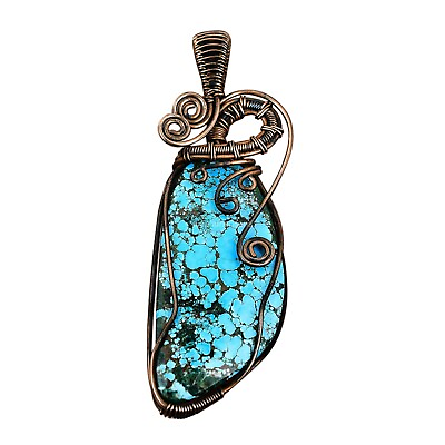 #ad Gift For Her Copper Tibetan Turquoise Jewelry Wire Wrapped Pendant 3.31quot; $19.50