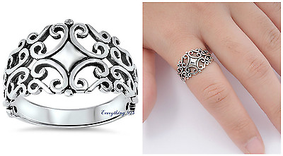 #ad Sterling Silver 925 FILIGREE FLORAL BAND DESIGN SILVER BAND RING 14MM SIZES 5 10 $16.80