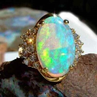 #ad 4.50Ct Oval Cut Genuine Opal Halo Vintage Engagement Ring 14K Yellow Gold Plated $189.99