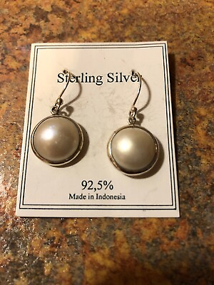 #ad Sterling Silver 925 Dangle Earrings Pearl New $10.00