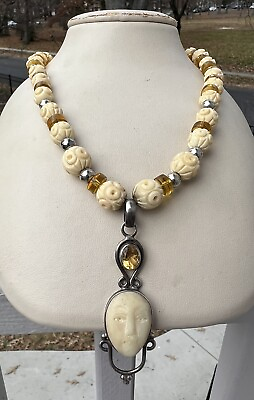 #ad 925 pendant with carved beads necklace $95.00